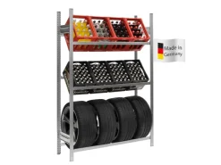 PROREGAL Getränkekisten- & Reifenregal Chiemsee Tire Made in Germany HxBxT 200 x 136 x 43,5 cm 6 Kisten auf 2 Ebenen & 4 Reifen Verzinkt* Weitere Regale