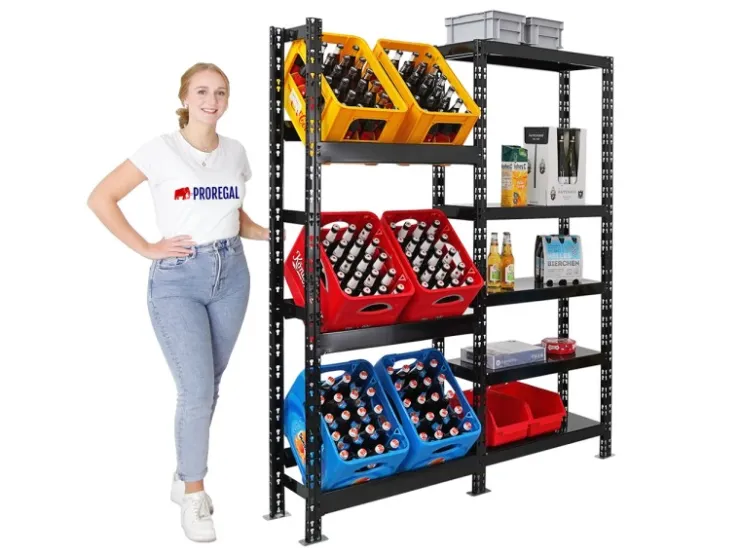PROREGAL Getränkekistenregal Gaardasee HxBxT 180 x 160 x 30 cm 6 Kisten & 5 Boards Schwarz Freistehend Kistenständer Getränkeregal* Kellerregale