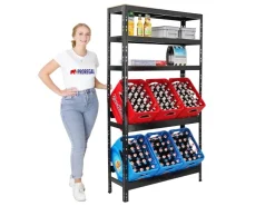 PROREGAL Getränkekistenregal Bodensee 6 Kisten mit 3 Ablagen Schwarz HxBxT 180 x 100 x 30 cm Freistehend Kistenständer Getränkeregal* Weitere Regale|Regale Schwarz