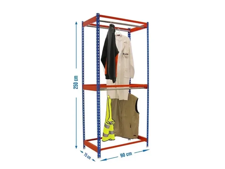 PROREGAL Kleiderstangenregal Metal Doppel HxBxT 250 x 90 x 75 cm Blau/Orange Kleiderständer Garderobe Klamottenregal Stangenregal Regal