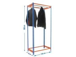 PROREGAL Kleiderstangenregal Metal Einzel HxBxT 200 x 120 x 50 cm Blau/Orange Kleiderständer Garderobe Klamottenregal Stangenregal Regal* Metallregale|Garderoben