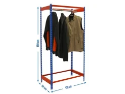 PROREGAL Kleiderstangenregal Metal Einzel HxBxT 150 x 120 x 50 cm Blau/Orange Kleiderständer Garderobe Klamottenregal Stangenregal Regal* Garderoben
