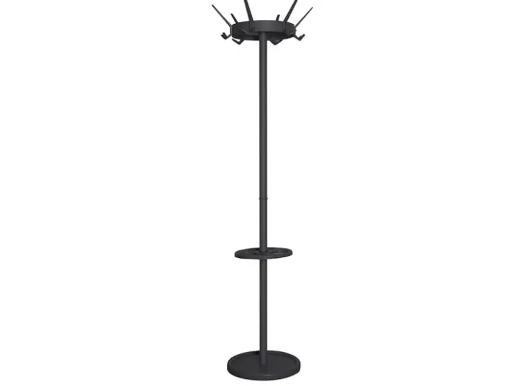 PROREGAL Kleiderständer Mit Drehbarer Krone & 6 Drillingshaken HxBxT 180 x 11 x 48 cm Schwarz* Garderoben