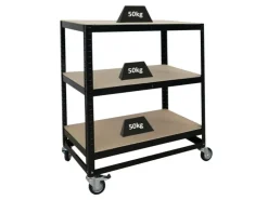 PROREGAL Kommissionierwagen BÜFFEL Fahrbares Kommissionierregal 100x90x50cm 3 Ebenen Fachlast 50kg 2x Mit Feststellbremse Schwarz* Regale Schwarz