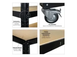 PROREGAL Kommissionierwagen BÜFFEL Fahrbares Kommissionierregal 100x90x50cm 3 Ebenen Fachlast 50kg 2x Mit Feststellbremse Schwarz* Regale Schwarz