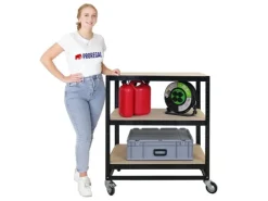 PROREGAL Kommissionierwagen BÜFFEL Fahrbares Kommissionierregal 100x90x50cm 3 Ebenen Fachlast 50kg 2x Mit Feststellbremse Schwarz* Regale Schwarz