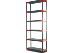 PROREGAL Kunststoffregal Grey Bear Extra-Tall HxBxT 220 x 90 x 46 cm Fachlast 120 kg Grau/Rot* Kunststoffregale