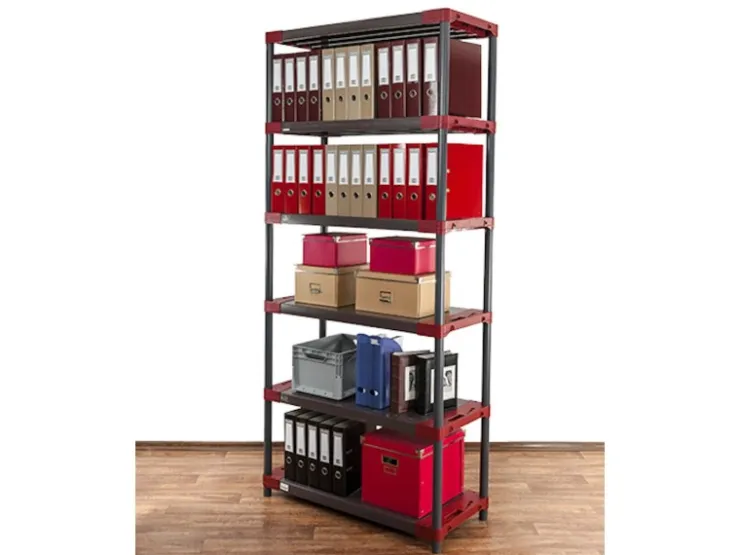 PROREGAL Kunststoffregal Grey Bear Extra-Tall HxBxT 220 x 90 x 46 cm Fachlast 120 kg Grau/Rot* Kunststoffregale