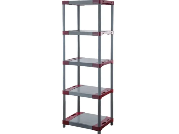PROREGAL Kunststoffregal Grey Bear Tall HxBxT 180 x 70 x 46 cm Fachlast 120 kg Grau/Rot* Kunststoffregale
