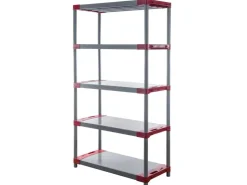 PROREGAL Kunststoffregal Big Grey Bear Tall HxBxT 180 x 100 x 46 cm Fachlast 160 kg Grau/Rot