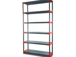 PROREGAL Kunststoffregal Grey Bear Extra-Tall HxBxT 220 x 110 x 46 cm Fachlast 120 kg Grau/Rot