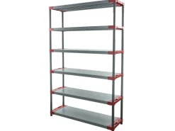 PROREGAL Kunststoffregal Grey Bear Extra-Tall HxBxT 220 x 140 x 46 cm Fachlast 70 kg Grau/Rot* Kunststoffregale