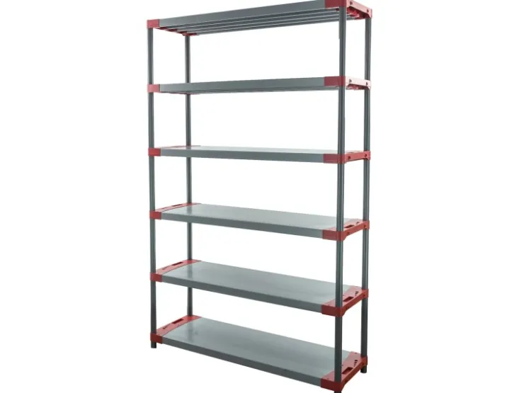 PROREGAL Kunststoffregal Grey Bear Extra-Tall HxBxT 220 x 140 x 46 cm Fachlast 70 kg Grau/Rot* Kunststoffregale