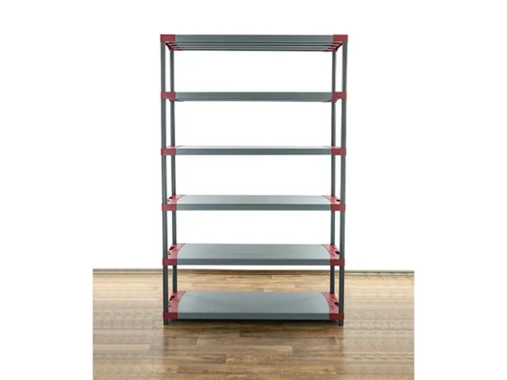 PROREGAL Kunststoffregal Grey Bear Extra-Tall HxBxT 220 x 140 x 46 cm Fachlast 70 kg Grau/Rot* Kunststoffregale