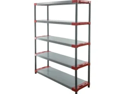 PROREGAL Kunststoffregal Grey Bear Tall HxBxT 180 x 140 x 46 cm Fachlast 70 kg Grau/Rot