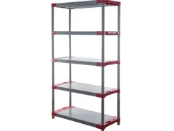 PROREGAL Kunststoffregal Grey Bear Tall HxBxT 180 x 120 x 46 cm Fachlast 120 kg Grau/Rot* Kunststoffregale