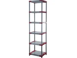 PROREGAL Kunststoffregal Grey Bear Extra-Tall HxBxT 220 x 70 x 46 cm Fachlast 120 kg Grau/Rot
