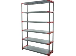 PROREGAL Kunststoffregal Grey Bear Extra-Tall HxBxT 220 x 130 x 46 cm Fachlast 70 kg Grau/Rot