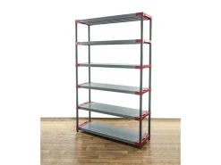 PROREGAL Kunststoffregal Grey Bear Extra-Tall HxBxT 220 x 130 x 46 cm Fachlast 70 kg Grau/Rot