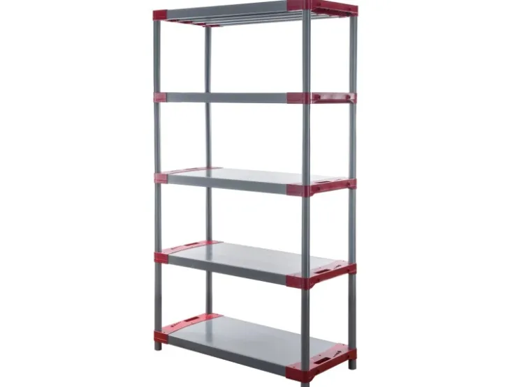 PROREGAL Kunststoffregal Big Grey Bear Tall HxBxT 180 x 120 x 46 cm Fachlast 160 kg Grau/Rot* Kunststoffregale