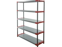 PROREGAL Kunststoffregal Grey Bear Tall HxBxT 180 x 130 x 46 cm Fachlast 70 kg Grau/Rot