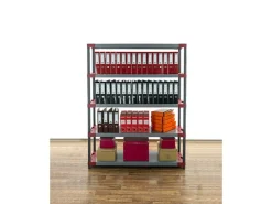 PROREGAL Kunststoffregal Grey Bear Tall HxBxT 180 x 130 x 46 cm Fachlast 70 kg Grau/Rot