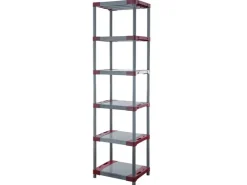 PROREGAL Kunststoffregal Grey Bear Extra-Tall HxBxT 220 x 60 x 46 cm Fachlast 120 kg Grau/Rot* Kunststoffregale