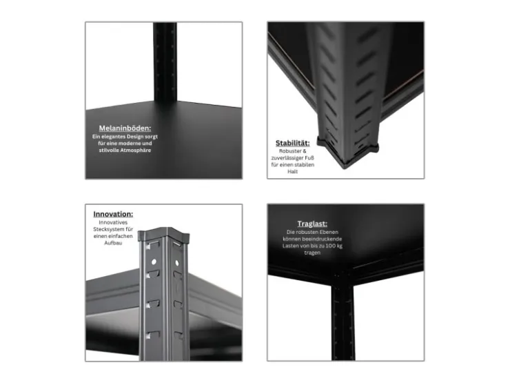 PROREGAL Mega Deal 3 x All Black Series Schwerlastregal Ragnar HxBxT 150 x 45 x 45 cm Fachlast 100 kg Matt Schwarz Kellerregal Steckregal Garagenregal* Kellerregale|Regale Schwarz