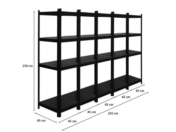 PROREGAL Mega Deal 5 x All Black Series Schwerlastregal Ragnar HxBxT 150 x 45 x 45 cm Fachlast 100 kg Matt Schwarz Kellerregal Steckregal Garagenregal* Regale Schwarz|Kellerregale