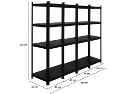 PROREGAL Mega Deal 4 x All Black Series Schwerlastregal Ragnar HxBxT 150 x 45 x 45 cm Fachlast 100 kg Matt Schwarz Kellerregal Steckregal Garagenregal* Regale Schwarz|Kellerregale