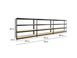 PROREGAL Mega Deal 3er-Sparset Profi-Schwerlastregal DINO HxBxT 180x180x60cm Fachlast 500kg* Regale Schwarz|Metallregale