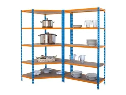 PROREGAL Mega Deal 1x Eckregal & 1x Schwerlastregal Muli HxBxT 180 x 180 x 30 cm Fachlast 150 kg Blau-Orange Mega Deal 1x Eckregal + 1x Schwerlastregal Muli HxBxT 180 x 180 x 30 cm Fachlast 150 kg Blau-Orange