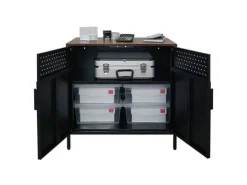 PROREGAL Mega Deal 5x Aktenschrank Lion Metall Mit Beinen Metallschrank Doppeltür 76x80x40Cm Kommode 2 Verstellbare Einlegeböden Vintagebraun/Schwarz