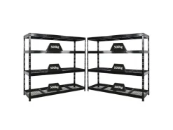 PROREGAL Mega Deal 2x Profi Schwerlastregal Rhino HxBxT 180x200x60cm 4 Gitterrost-Ebenen Fachlast 500kg Schwarz* Regalsysteme