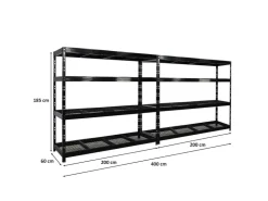 PROREGAL Mega Deal 2x Profi Schwerlastregal Rhino HxBxT 180x200x60cm 4 Gitterrost-Ebenen Fachlast 500kg Schwarz* Regalsysteme