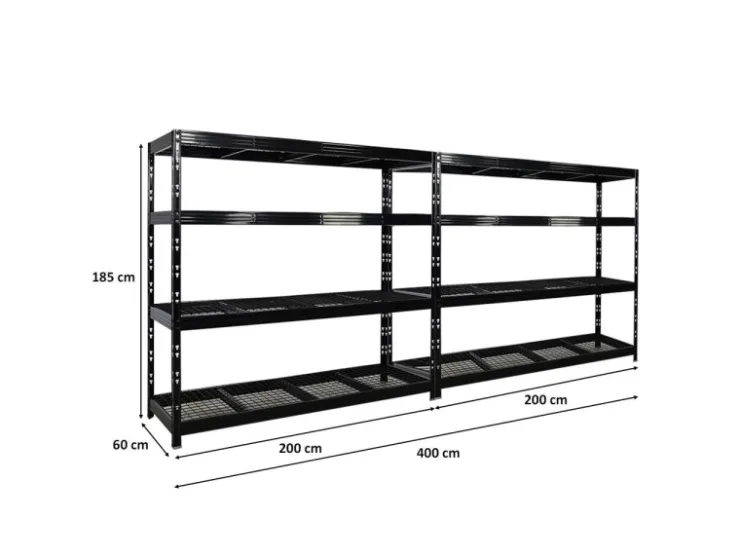 PROREGAL Mega Deal 2x Profi Schwerlastregal Rhino HxBxT 180x200x60cm 4 Gitterrost-Ebenen Fachlast 500kg Schwarz* Regalsysteme