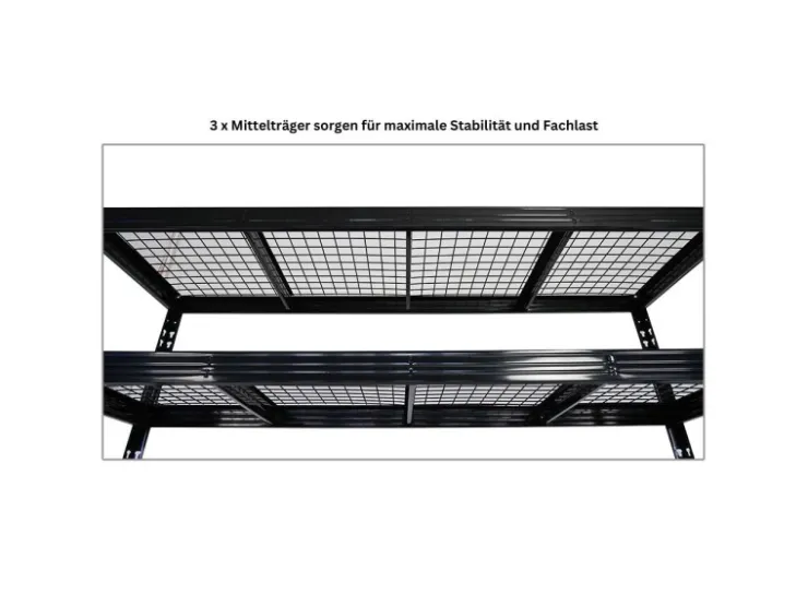 PROREGAL Mega Deal 5x Profi Schwerlastregal Rhino HxBxT 180x200x60cm 4 Gitterrost-Ebenen Fachlast 500kg Schwarz