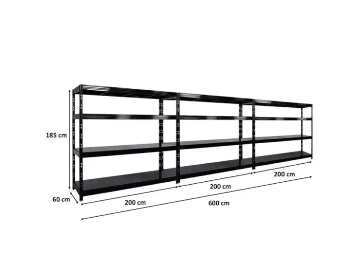 PROREGAL Mega Deal 3x Profi Schwerlastregal Rhino HxBxT 180x200x60cm 4 Stahlplatten-Ebenen Fachlast 500kg Schwarz* Regalsysteme