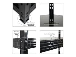 PROREGAL Mega Deal 5x Profi Schwerlastregal Rhino HxBxT 180x200x60cm 4 Stahlplatten-Ebenen Fachlast 500kg Schwarz* Regalsysteme