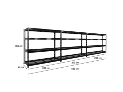 PROREGAL Mega Deal 3x Profi Schwerlastregal Rhino HxBxT 180x200x60cm 4 Gitterrost-Ebenen Fachlast 500kg Schwarz* Regalsysteme