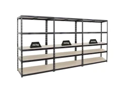 PROREGAL Mega Deal 3x Schwerlastregal Giant Tiger HxBxT 200 x 120 x 60 cm Fachlast 265 kg 5-Ebenen* Regale Schwarz|Schwerlastregal