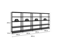 PROREGAL Mega Deal 4x Schwerlastregal Steel Eagle HxBxT 180 x 100 x 40 cm Fachlast 130 kg