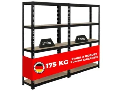 PROREGAL Mega Deal 2x Schwerlastregal APOLLO HxBxT 150 x 90 x 30 cm Fachlast 175kg Schwarz* Kellerregale|Regale Schwarz