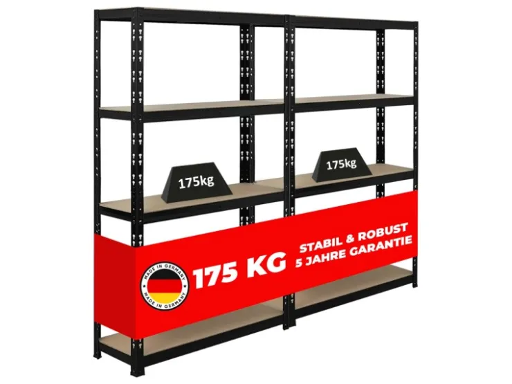 PROREGAL Mega Deal 2x Schwerlastregal APOLLO HxBxT 150 x 90 x 30 cm Fachlast 175kg Schwarz* Kellerregale|Regale Schwarz