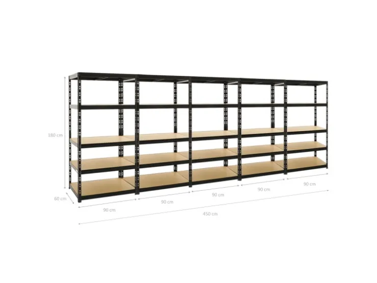 PROREGAL Mega Deal 5x Schwerlastregal Tiger HxBxT 180 x 90 x 60 cm Fachlast 265 kg 5-Ebenen