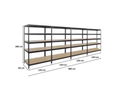 PROREGAL Mega Deal 4x Schwerlastregal Rivet HxBxT 180 x 120 x 60 cm Fachlast 250 kg