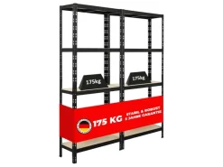 PROREGAL Mega Deal 2x Schwerlastregal APOLLO HxBxT 180 x 75 x 30 cm Fachlast 175kg Schwarz* Metallregale|Kellerregale