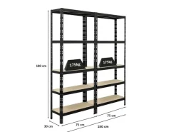PROREGAL Mega Deal 2x Schwerlastregal APOLLO HxBxT 180 x 75 x 30 cm Fachlast 175kg Schwarz* Metallregale|Kellerregale