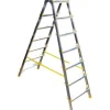 PROREGAL Metal Double Giraffe Doppelseitige-Aluminium-Stufenstehleiter 7 Stufen 155 cm Hoch 150 kg Tragkraft Leiter Trittleiter Haushaltsleiter