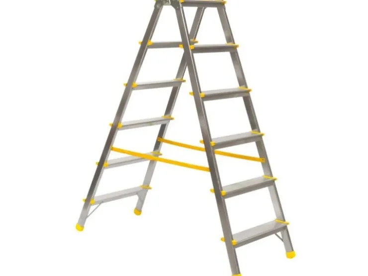 PROREGAL Metal Double Giraffe Doppelseitige-Aluminium-Stufenstehleiter 6 Stufen 132 cm Hoch 150 kg Tragkraft Leiter Trittleiter Haushaltsleiter